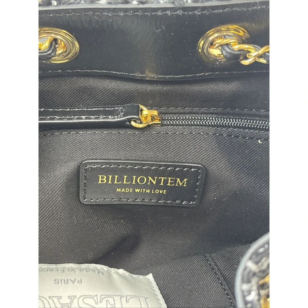 Billiontem Convertible‎ Mini Tweed Backpack/ Purse Black W/ Golden Chains